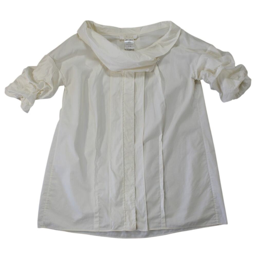 Chloé White Ruffle Sleeve Tunic Blouse White Size 36 Silk Cotton Made in France